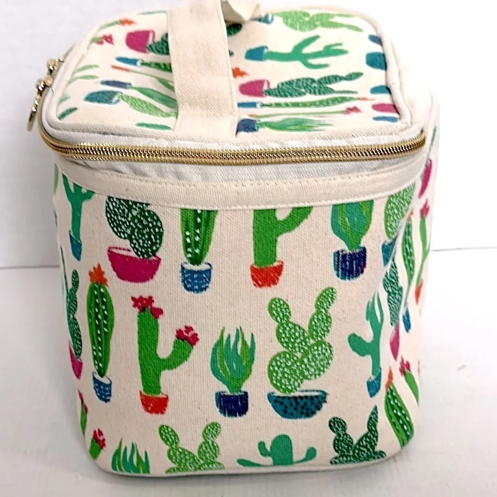Dabney Lee Cactus Canvas Cosmetic Train Case Large Makeup Bag Travel EUC